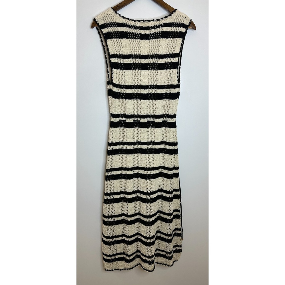 New Elan Stripe Cotton Blend Midi Cover-Up Dress Crochet Natural Black Size XL - Picture 13 of 16